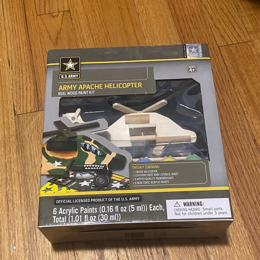 U.S. Army Apache Helicopter Real Wood Paint Kit with Acrylics